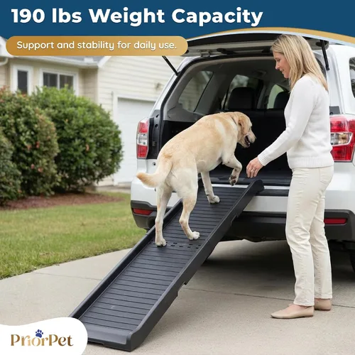 Miniatura 3 de Rampa para perros para automóvil, rampas antideslizantes para perros grandes, rampa estable para perros de 190 libras de capacidad, rampa plegable