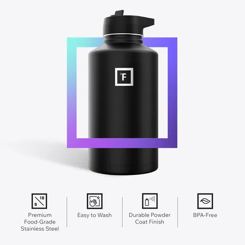 Miniatura 5 de IRON °FLASK Frasco de hidratación para acampar y senderismo con pajilla, botella de agua deportiva de acero inoxidable con aislamiento de boca Dark