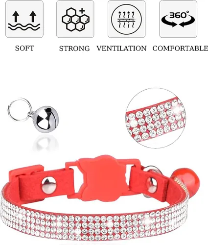 Miniatura 5 de Olmoony - Collares de gato con campana, collar ajustable para gatito, collar de gato para niñas y gatos con diamantes de imitación de terciopelo