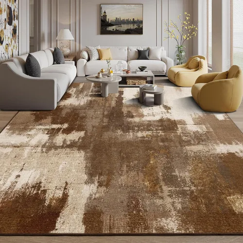Miniatura 13 de Kelarea Alfombra lavable para sala de estar, 5 x 7 antideslizante, alfombras modernas abstractas color beige, alfombra de pelo bajo fácil