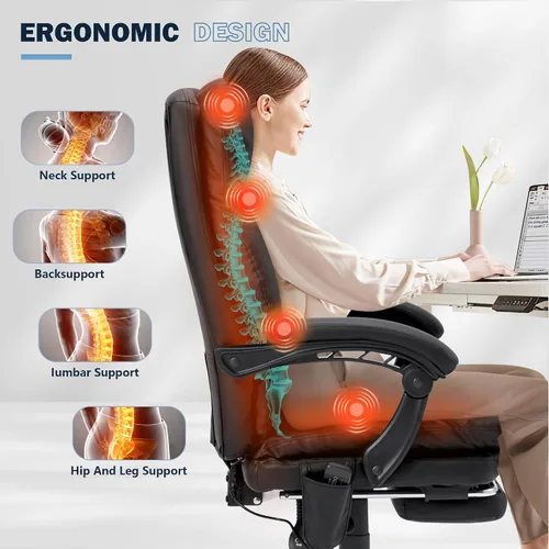 Miniatura 9 de HOMREST Silla de oficina ergonómica con masaje de 6 puntos y calefacción, sillas de escritorio ejecutivas ajustables con reposapiés retráctil, silla