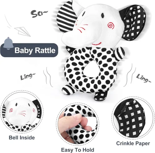 Miniatura 6 de Juguetes para recién nacidos, juguetes para bebés de alto contraste en blanco y negro, de 0 a 6 meses, con tarjetas sensoriales y sonajero, esencial