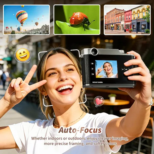 Miniatura 3 de Cámara instantánea iDPRT, cámara de impresión instantánea Bluetooth Cámaras de película instantánea Cámara y impresora fotográfica