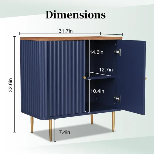 Miniatura 2 de HLR Aparador buffet con textura estriada, armario de acento azul con 2 puertas, almacenamiento moderno de credenza para cocina, sala de estar