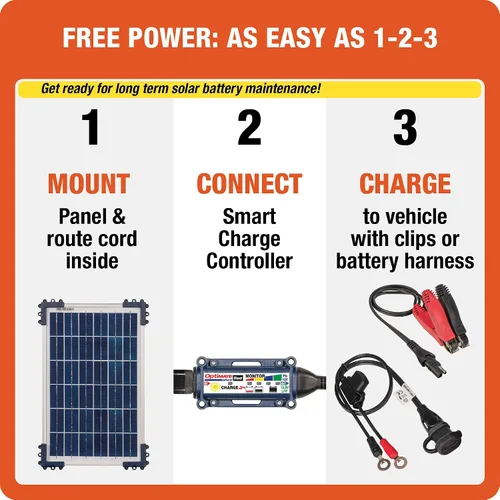 Miniatura 6 de Optimate Solar Duo 10 W, TM522-D1, 6 pasos 12 V/12.8 V 0.83 A resistente a la intemperie, cargador y mantenedor de ahorro de batería solar