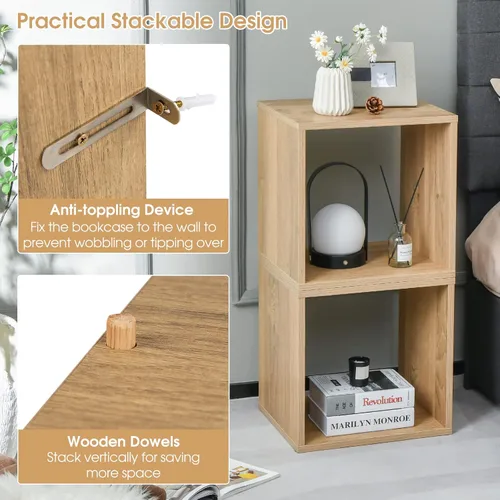 Miniatura 5 de Giantex Organizador de estantería de 2 cubos, estantería abierta de 2 niveles de 15 pulgadas de alto con dispositivo anti-caída, organizador