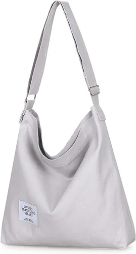 Miniatura 10 de Covelin - Bolsa de hombro informal de lona para mujer, estilo bohemio y retro, bolsa de mano, bolso cruzado, tamaño grande