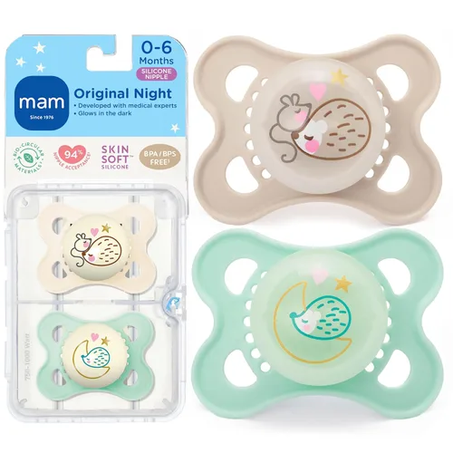 Chupete MAM ortodóntico nocturno que brilla en la oscuridad, unisex, de 0 a 6 meses (2 unidades)