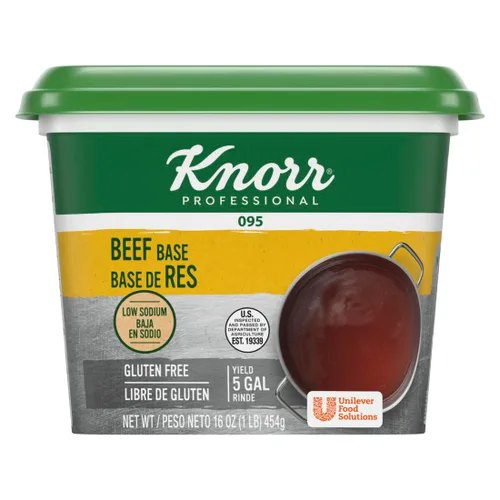 Knorr Professional 095 Base de carne de res baja en sodio, sin gluten, sin MSG añadido, 0.00 oz de grasa trans, 1 libra, paquete de 12