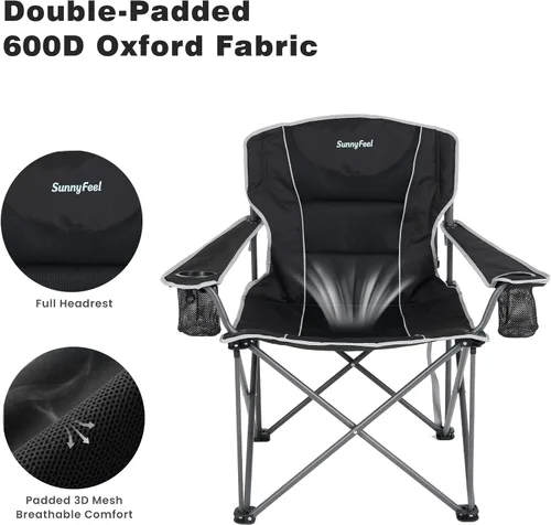 Miniatura 4 de SUNNYFEEL Silla de campamento de gran tamaño para adultos grandes y altos, silla de campamento plegable resistente que soporta 500 libras, silla