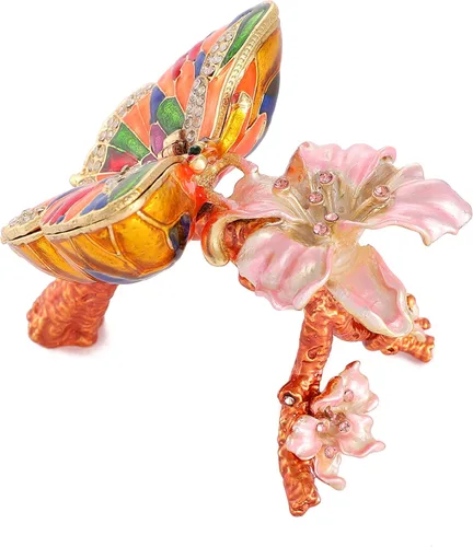 Miniatura 3 de QIFU Pintado a mano esmaltado colorido mariposa joyería baratija caja con bisagras regalo único para la decoración del hogar