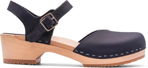 Miniatura 7 de Sandgrens Zuecos de madera sueca hechos a mano para mujer, sandalias de tacón bajo Zaragasso