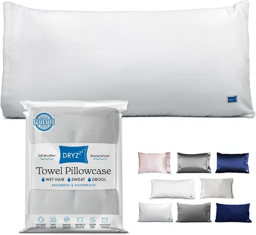 Miniatura 16 de DryZzz Funda de almohada impermeable de 35 x 19 pulgadas, 2 piezas, tamaño King, absorbente, toalla de doble cara, cabello húmedo y seco, a prueba