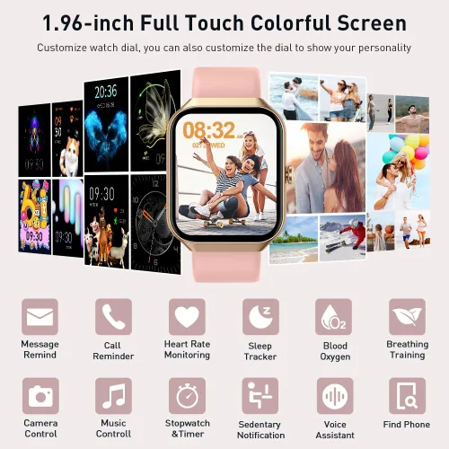 Miniatura 7 de Reloj inteligente (respuesta/hacer llamada), reloj inteligente HD de 1.96 pulgadas para hombres y mujeres, reloj de fitness 2026 con más de 112