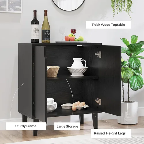 Miniatura 6 de Panana Gabinete de almacenamiento de 2 puertas para cocina, comedor, sala de estar, pasillo, oficina (negro)