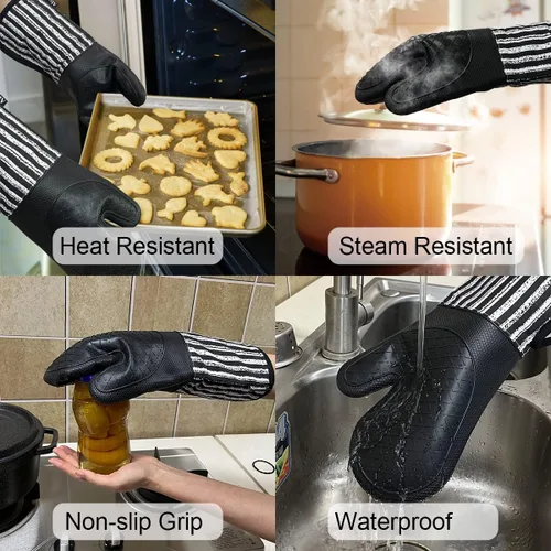 Miniatura 4 de Alselo Guantes de horno de silicona resistentes al calor 932 ℉ con guantes de cocina impermeables y antideslizantes, juego de 2 guantes de horno