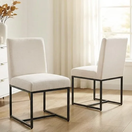 Miniatura 21 de VESCASA Sillas de comedor tapizadas de piel sintética con marco de metal negro, silla de cocina acolchada moderna de mediados de siglo