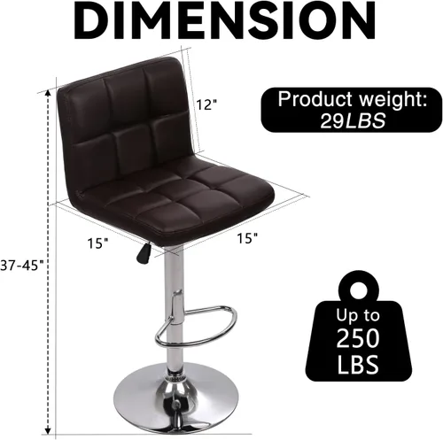 Miniatura 3 de Juego de 2 taburetes de bar, taburete giratorio ajustable de piel sintética, silla de comedor giratoria hidráulica con reposabrazos, sillas modernas