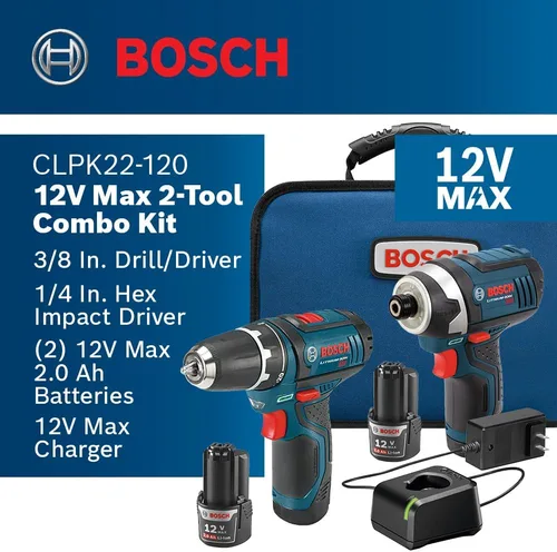 Miniatura 2 de Bosch CLPK22 – 120 - Kit combo de 2 herramientas (taladro/ desarmador y armador de impacto) con 2 baterías de iones de litio 12 -V, cargador