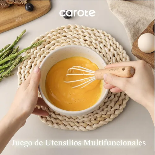 Miniatura 5 de CAROTE Juego de utensilios de cocina de silicona, juego de 10 utensilios de cocina para cocinar, juego de espátulas sin BPA con asas de madera