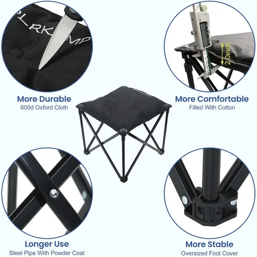 Miniatura 5 de Taburete acolchado para campamento, reposapiés de gran tamaño de 18 pulgadas, silla de campamento plegable para exteriores, silla otomana portátil