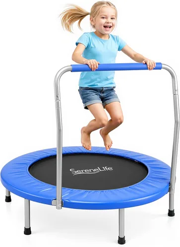 SereneLife Mini trampolín plegable de 36 pulgadas para niños - Rebotador de fitness compacto con mango de espuma - Trampolín de ejercicio seguro y