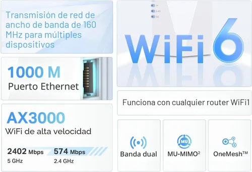 Miniatura 2 de TP-Link AX3000 - Extensor de Rango WiFi 6 Internet Booster (RE700X), Banda Dual, Modo AP con Puerto Gigabit, OFDMA, Beamforming, Configuración por