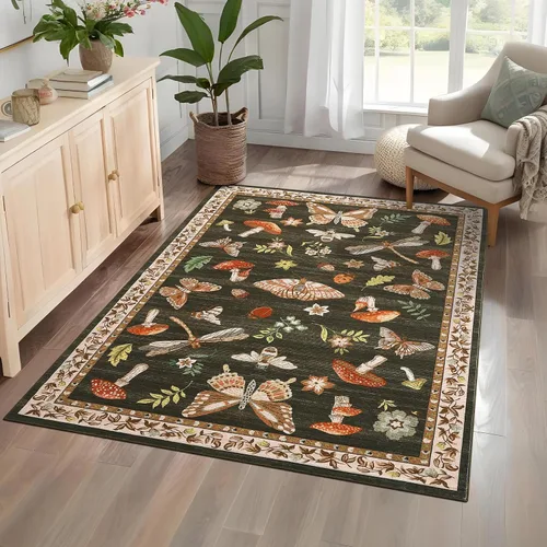 Miniatura 34 de ROYHOME - Alfombra con diseño de hongos e insectos, para pasillos, cocina o baño, antideslizante, lavable, suave, larga, 2 x 6, beige