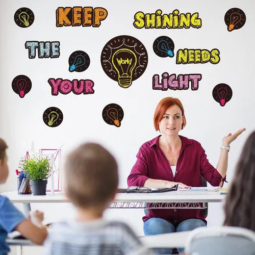 Miniatura 4 de Conjunto de Tablero de Anuncios Bombilla Keep Shining, Decoración Motivacional para el Aula, Regreso a la Escuela, Recortes de Papel Temáticos