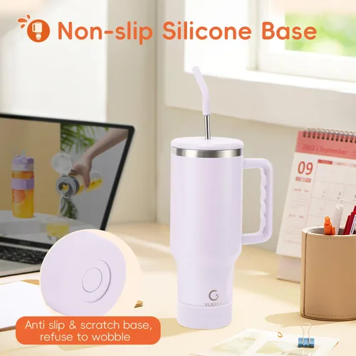 Miniatura 5 de VUSIGN Vaso de 40 onzas con asa y tapa con pajita, vaso de acero inoxidable con aislamiento al vacío, taza de viaje, botella de agua para agua, té