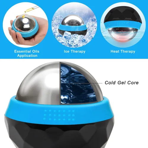Miniatura 4 de Coolrunner Bola de rodillo de masaje frío, bola de masaje frío criosfera, terapia de calor y alivio de terapia de frío con núcleo de gel frío, ayuda