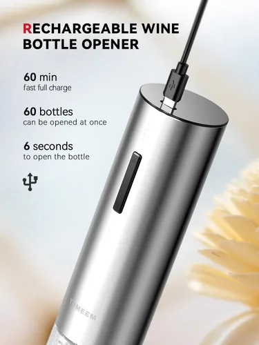 Miniatura 4 de Juego de regalo de vino eléctrico recargable, aireador, tapones de vacío, cortador de papel de aluminio y abridor de botellas para bar en casa
