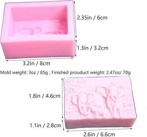 Miniatura 3 de Paquete de 2 moldes de silicona para jabón natural para el cuidado de la piel, jabón de arte y productos de aromaterapia (elefante)