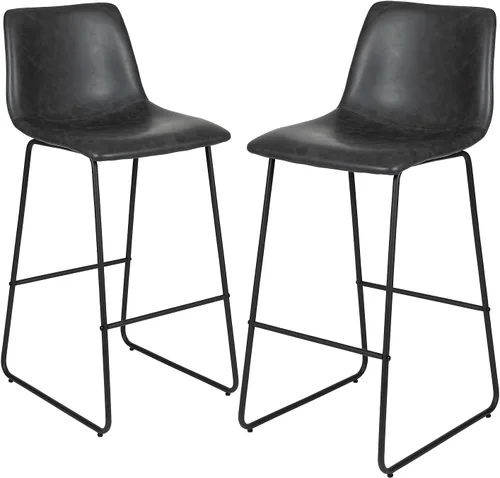 Miniatura 10 de Flash Furniture Reagan - Taburetes de bar LeatherSoft de 30 pulgadas con reposapiés, taburetes de barra de estilo moderno de mediados de siglo