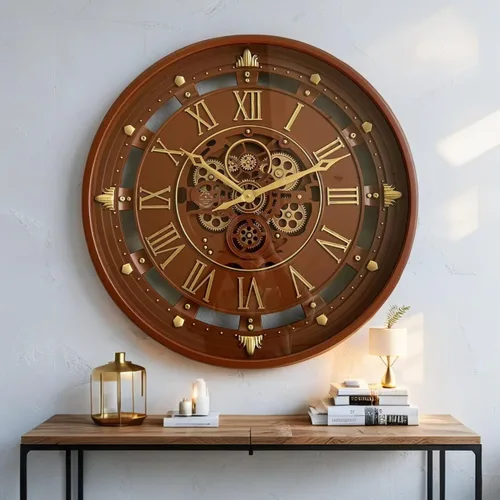 Miniatura 9 de ImprovingLife The Gears Clock - Reloj de pared de 26 pulgadas con engranajes móviles reales línea Bélgica con cubierta de cristal (azul, 26 pulgadas)