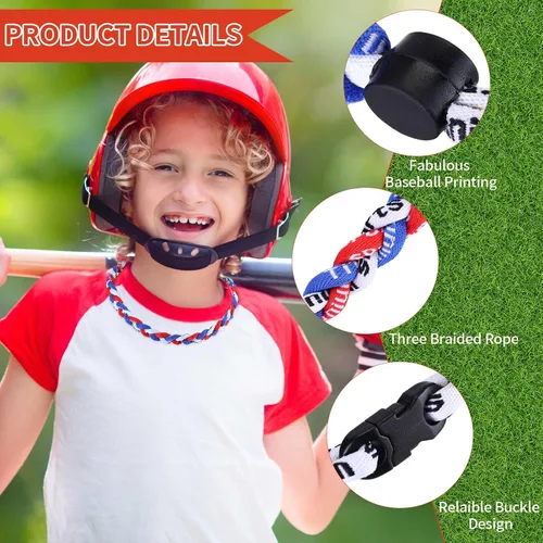 Miniatura 3 de Jexine Collares de béisbol de sóftbol para niños, collar de cuerda de béisbol de 3 cuerdas trenzadas Tornado Titanio, collar deportivo de sóftbol