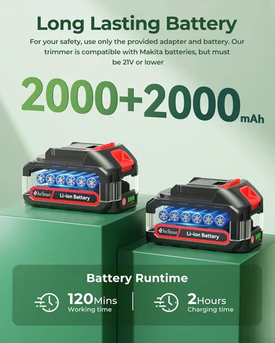 Miniatura 3 de Cortasetos inalámbrico de 20 pulgadas con indicador de batería y 2 baterías de 2000mAh, cabezal giratorio 180°, cortadora de cepillos eléctrica