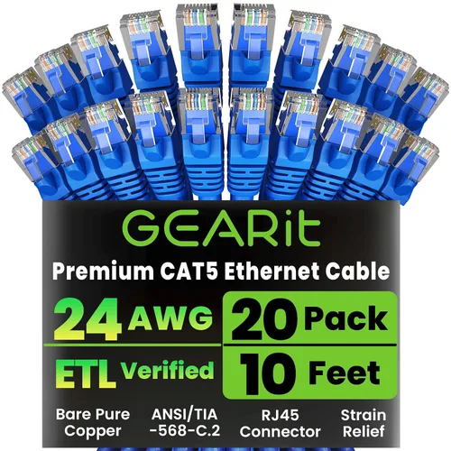 Miniatura 10 de GearIT Paquete de 20 cables de conexión Ethernet Cat5e de 5 pies, cable de red LAN RJ45 sin enganches, color azul