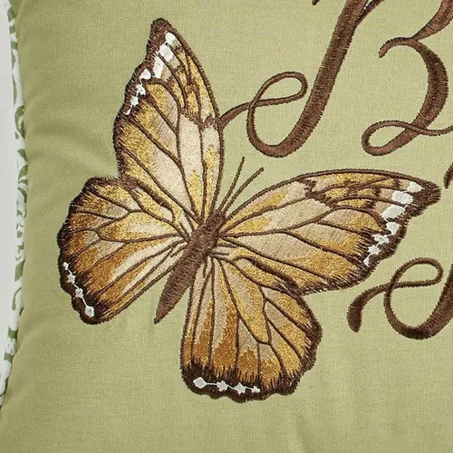 Miniatura 2 de Butterfly Eden - Almohada bordada de besos de mariposa, verde musgo, 14 x 20 pulgadas Mariposa bordada y palabras en rectángulo verde musgo