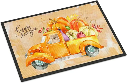 Caroline's Treasures CK2674JMAT - Tapete de cosecha otoñal con pomerania de 24 x 36 pulgadas, tapete para puerta delantera, para interiores y