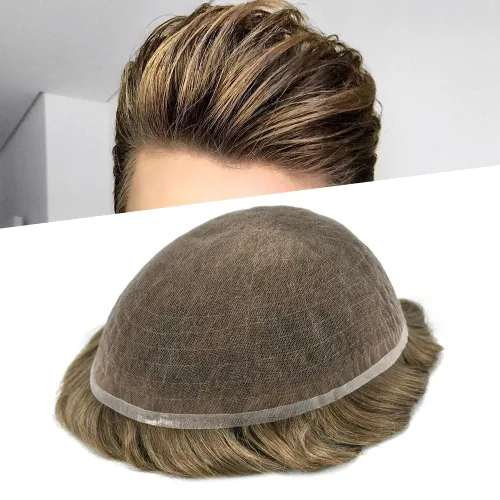 Miniatura 23 de Tupé para hombres cabello humano real sistema de cabello para hombre encaje francés completo 100% cabello humano postizos para hombres pieza de pelo