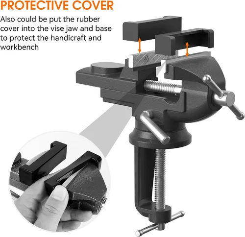 Miniatura 3 de Abrazadera de tornillo de banco portátil para banco de trabajo, 3 pulgadas, rotación de 360°, base giratoria para taladrar metalurgia, carpintería