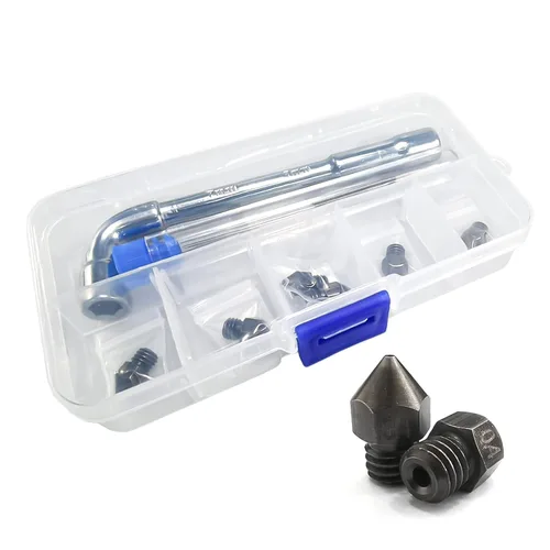 Miniatura 10 de MK8 Boquillas 25 piezas de extrusoras de impresora 3D de 0.016 in, boquillas de latón CR-10 Boquilla con herramientas de bricolaje y una caja