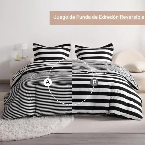 Miniatura 4 de NTBAY - Juego de funda de edredón de 3 piezas tamaño queen, reversible con cierre de cremallera y 4 lazos en las esquinas y 2 fundas para almohadas