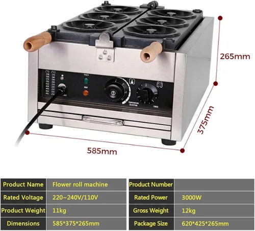 Miniatura 2 de Máquina de gofres eléctrica comercial, cuerpo de acero inoxidable, control de temperatura de 122.0-482.0 °F, temporizador, luces indicadoras