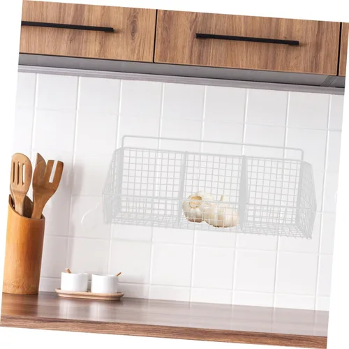 Miniatura 4 de 2 cestas de almacenamiento de cocina de montaje en pared, organizador colgante de acero al carbono con estructura de malla para frescura y ahorro