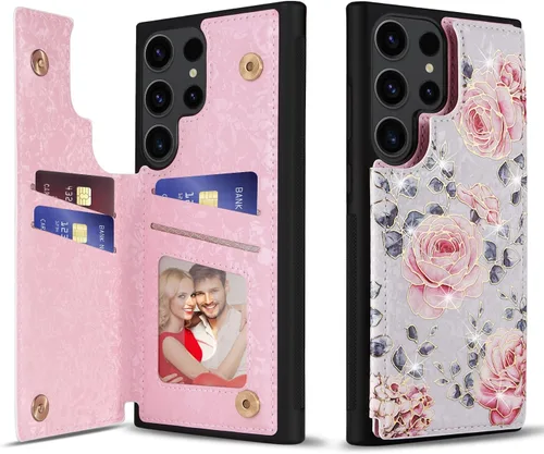 Miniatura 10 de UEEBAI Funda tipo cartera para Samsung Galaxy S23 Ultra con tarjeteros, funda de piel sintética, función atril, bloqueo RFID, doble cierre Mariposa