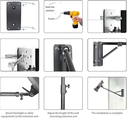 Miniatura 5 de Brazo triangular para montaje en pared, 51 pulgadas/51.2 in, soportes para aparatos fotográficos, montaje ajustable para salones, softbox