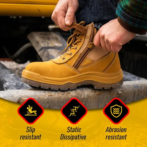 Miniatura 5 de Rockrooster AK050 - Botas de trabajo para hombre, puntera de acero, cremallera YKK, 6in, antideslizantes y resistentes al deslizamiento, piel