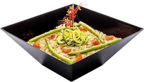 Restaurantware Cuencos cuadrados de 160 onzas, 25 cuencos de ensalada desechables, cuencos grandes de plástico negro resistentes para fiestas,